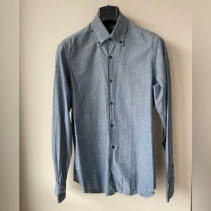 👔🔥 Massimo Dutti Dress Shirt Finest Fabric Made in Turkey in Blue Size 15 /38